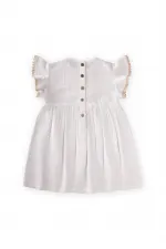 Organic Embroidered Bohemian Muslin Dress, Ages 2-10, Ecru