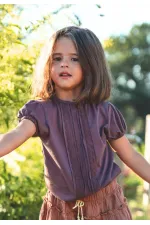 Lace Striped Blouse for 1-5 Year Olds Plum