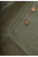 Kontrast Dikişli Keten Bluz 2-7 Yaş Haki Yeşil