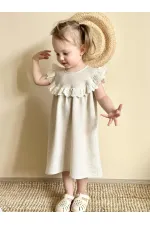 Robadan Dantelli Keten Bluz 2-7 Yaş Naturel