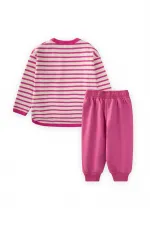 Çizgili Sweatshirt Takım 1-7 Yaş Fuşya