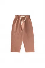 Organic Wide-Fit Muslin Trousers with Ruffled Waistband, Ages 1-8, Light Brown Organic Wide-Fit Muslin Trousers with Ruffled Waistband, Ages 1-8, Light Brown