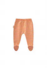 Culotte bébé à pieds 0-6 mois, rayures pêche poudrées