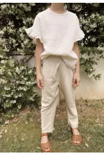 Çapraz Pileli Keten Pantolon 2-7 Yaş Naturel