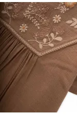 Robe en lin brodé pour enfants de 2 à 7 ans, couleur caramel
