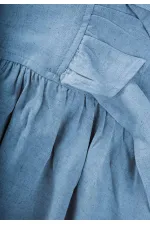 Yanları Bağcıklı Keten elbise 2-7 Yaş Mavi