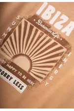 T-shirt imprimé Ibiza, couleur camel, pour enfants de 8 à 12 ans.