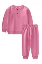 Raglan Sleeve Placket Boys Basic Suit 1-6 Years Pink