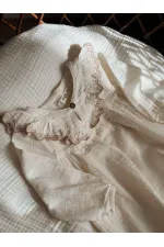 Organik Etnik Nakışlı Müslin Elbise 1-8 Yaş Naturel