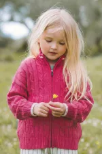 Saç Örgü Triko Hırka 2-11 Yaş Fuşya