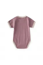 Shoulder-trimmed Bodysuit with Piped Trim, 0-3 Years, Lilac