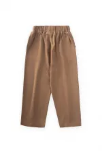 Pantalon en lin à plis plats, jambes et taille fermées, 2-7 ans, couleur caramel