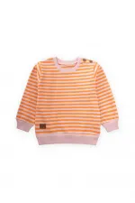 Çizgili Triko Sweatshirt 0-4 Yaş Pudra Şeftali