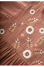 Robe à manches papillon brodée de fleurs, 2-8 ans, marron clair