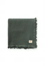 Dört Kat Püsküllü Battaniye 80X120 Cm Haki Yeşili