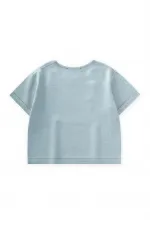 Kontrast Dikişli Keten Bluz 2-7 Yaş Mavi