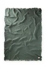 Dört Kat Püsküllü Battaniye 80X120 Cm Haki Yeşili