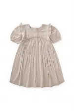 Robadan Fırfır Büzgülü Poplin Elbise 2-7 Yaş Naturel