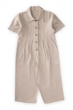 Salopette en lin à taille plissée pour enfants de 2 à 7 ans, couleur naturelle