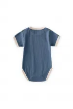 Shoulder-Cruffled Bodysuit with Piped Trim, 0-3 Years, Indigo Blue