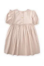 Robadan Fırfır Büzgülü Poplin Elbise 2-7 Yaş Ekru