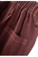 Kontrast Dikişli Keten Pantolon 2-7 Yaş Mürdüm