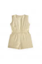 Yanları Cepli Kısa Boy Keten Tulum 2-7 Yaş Sarı Yanları Cepli Kısa Boy Keten Tulum 2-7 Yaş Sarı