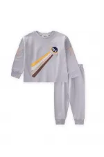 Uzay Aracı Aplikeli Pijama Takım 2-8 Yaş Gri