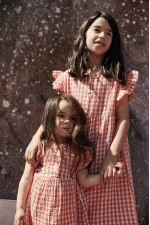 Peti Square Patterned Dress 1-8 Years Coral