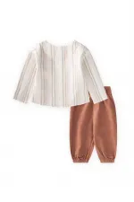 Kadife Pantolonlu Gömlek Takım 0-4 Yaş Ekru