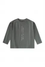 Sloganlı Uzun Kollu T-Shirt 2-10 Yaş Haki Yeşil