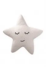 Foil Printed Star Ornament Baby Pillow 35X35 cm Ecru