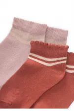 İkili Çemberli Güpürlü Patik Çorap 5-12 Yaş Kiremit, Pudra