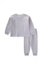 Uzay Aracı Aplikeli Pijama Takım 2-8 Yaş Gri