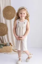 Askılı Keten Elbise 2-7 Yaş Naturel