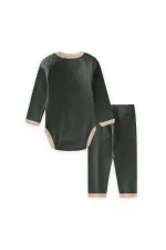 Embroidered Long-Sleeved Bodysuit Set 0-3 Years Khaki Green