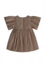 Robe à manches papillon brodée de fleurs, 2-8 ans, couleur vison