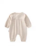 Müslin Nakışlı Tulum 0-3 Yaş Naturel