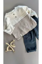 Ensemble saisonnier en mousseline de soie bohème bio ornée, 2-8 ans, naturel