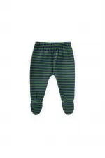 Pantalon bébé à pieds 0-6 mois kaki rayé bleu marine