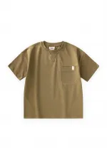 T-shirt à col détaillé, couleur olive, 2-12 ans