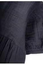 Robe en mousseline de coton bio à manches ballon, anthracite, 2-10 ans