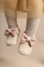 Deri Bebek Ayakkabı 17-21 Numara Ekru Pudra