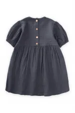 Robe en mousseline de coton bio à manches ballon, anthracite, 2-10 ans