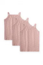 İp Askılı Kız Atlet Üçlü Pudra Çiçek Desenli