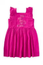 Robe à encolure carrée ornée de pierres, fuchsia, pour les enfants de 2 à 7 ans