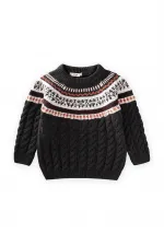 Desenli Triko Kazak 2-8 Yaş Antrasit