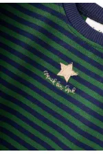 Çizgili Triko Erkek Bebek Takım 0-3 Yaş Haki Lacivert Çizgili