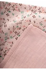 Double Muslin Mouth Cloth Set 25x25 cm Powder Pink with Floral Pattern