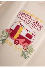 Boho Caravan Printed T-Shirt 8-12 Years Ecru